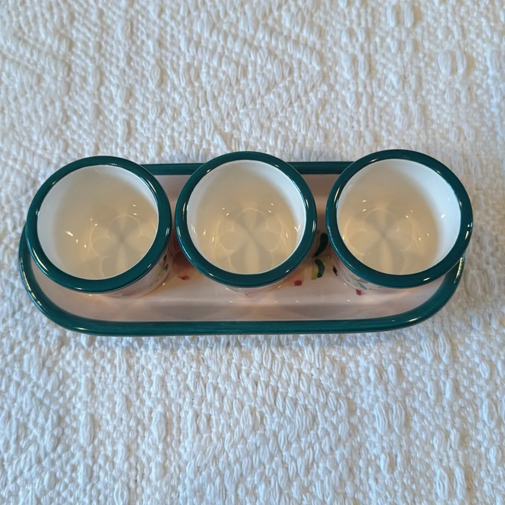 NIB- Partylite P7112 Floral Delight Votive Holders with Tray Trio Candle Holders